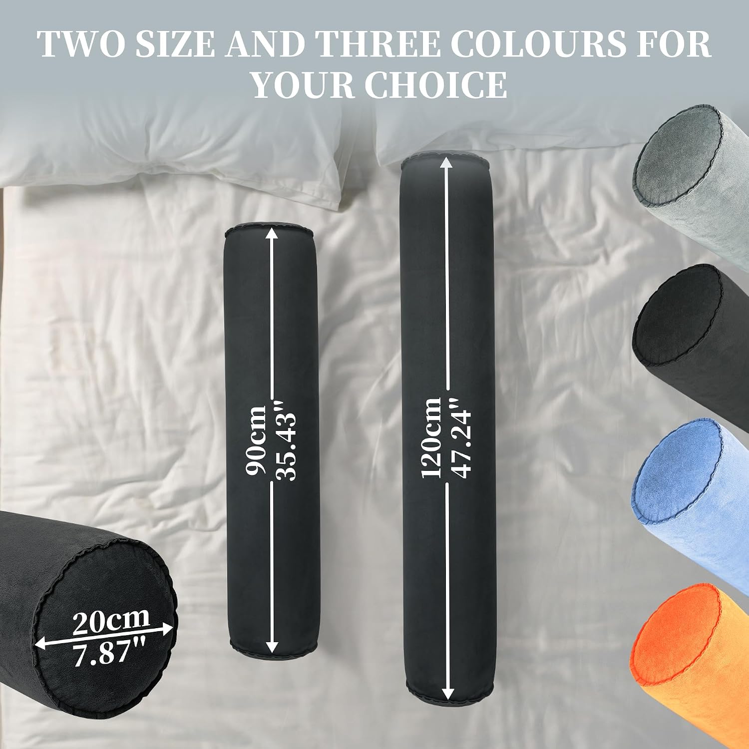 ONTYZZ Inflatable Long Body Pillow, Long Pillow for Bed, Oval Bolster Pillow for Good Sleeping and Back/Neck Support, 1pcs Black