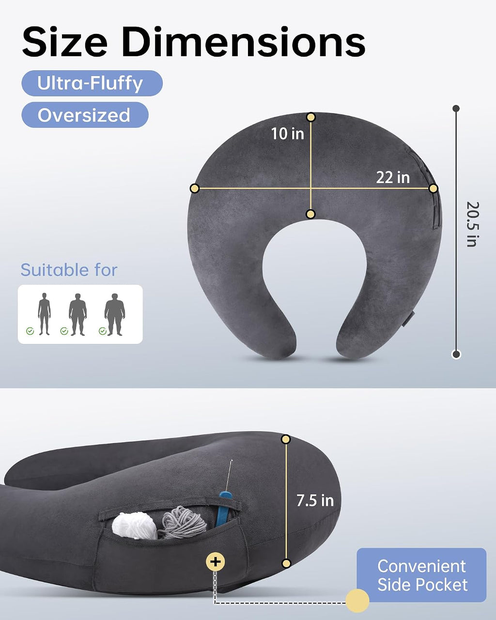 Enitya U-Shaped Ergonomic Reading & Gaming Pillow with Arm Elbow Support for Adults Kids, Bed Rest Pillow for Nursing, Crocheting, Knitting…