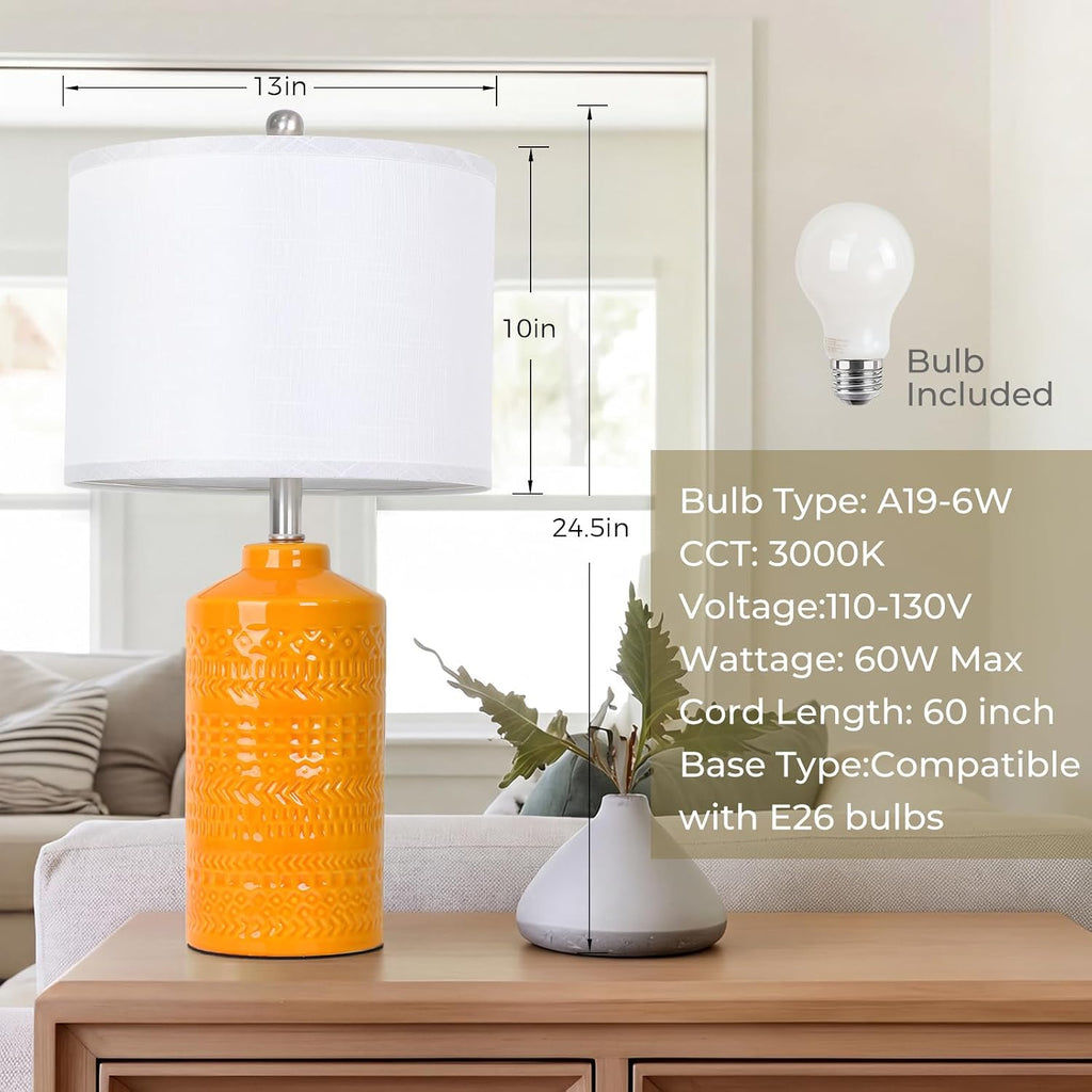 JUNNAI 25" Modern Orange Ceramic Table Lamp for Living Room Nightstand 3-Way Dimmable Farmhouse Lamp for Bedroom Bedside Entryway…