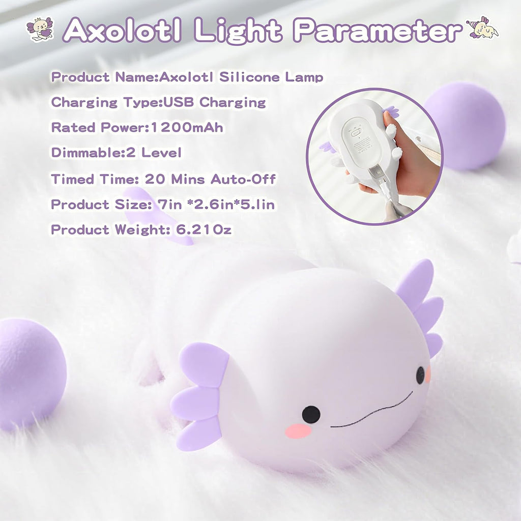 FAMIDUO-BrightenYourLife FAMIDUO Axolotl Night Light for Kids, Cute Purple Axolotl Lamp, LED Squishy Nursery Nightlight, Soft Silicone Novelt…