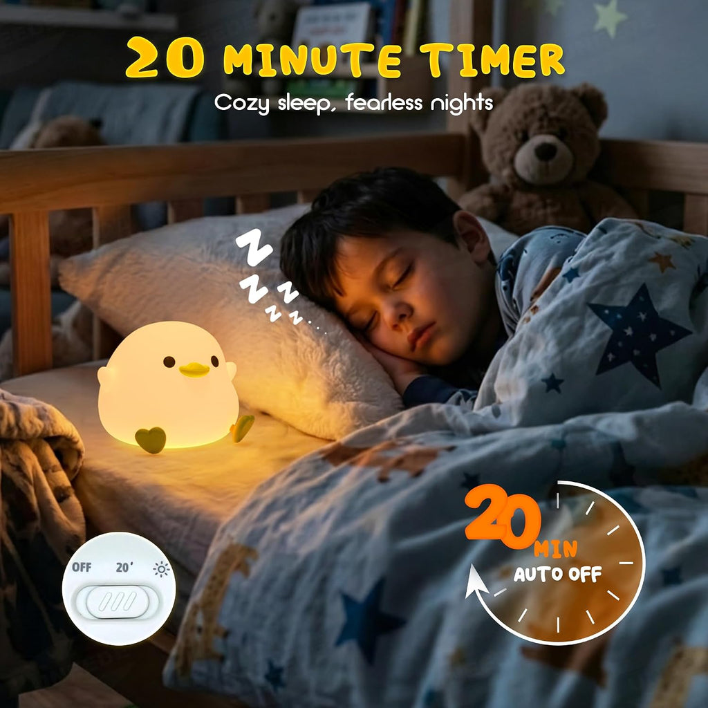 UNEEDE LED Cute Bean Duck Night Light, DoDo Duck Silicone Nursery Night Light Squishy Dimmable Rechargeable Table Bedside Lamp with Touch…