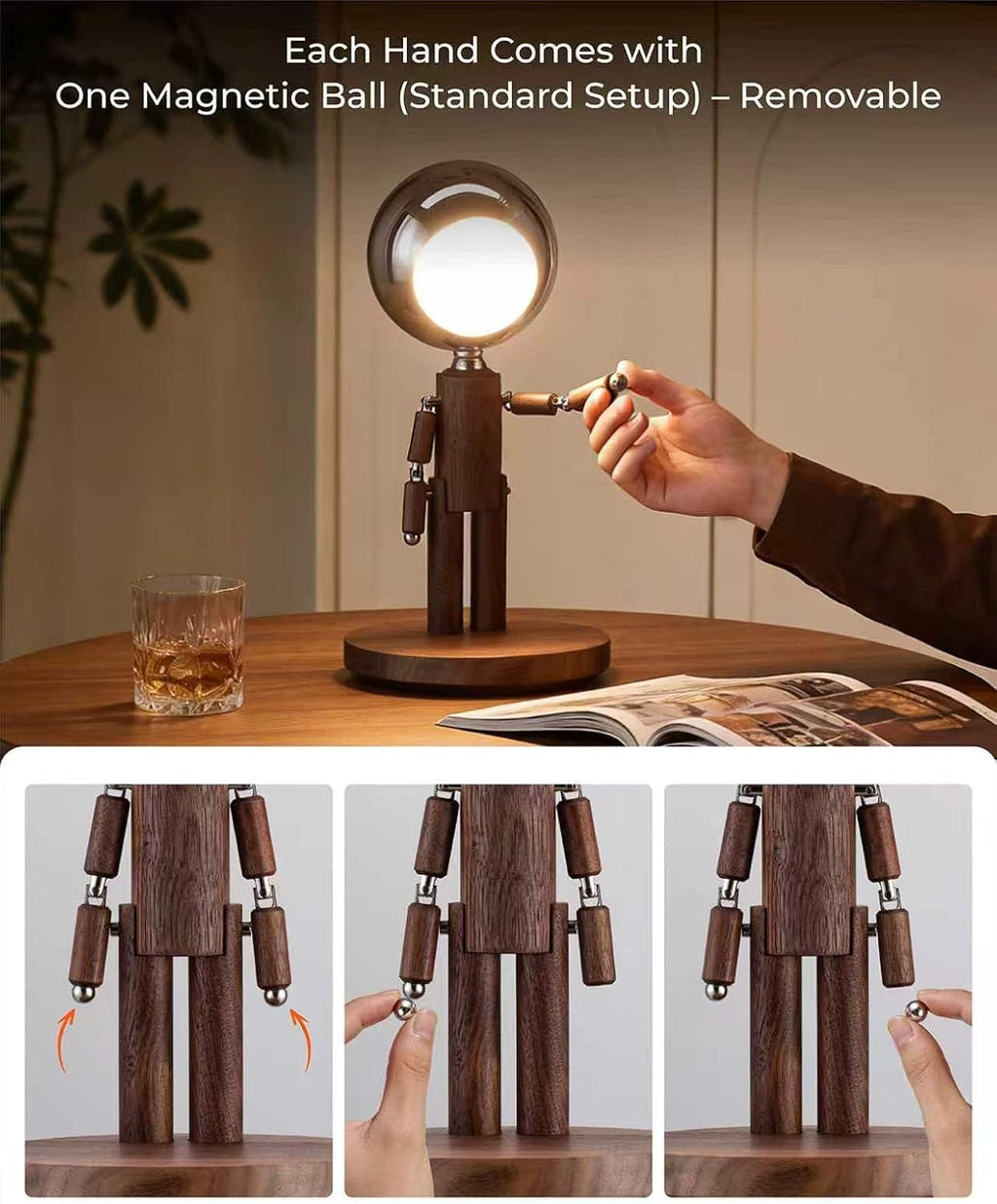 Cordless Table Lamp, Rechargeable Wooden Desk Lamp with Touch Control & Stepless Dimming, 3 Color Temperatures, Bedside Lamp for Bedroom…