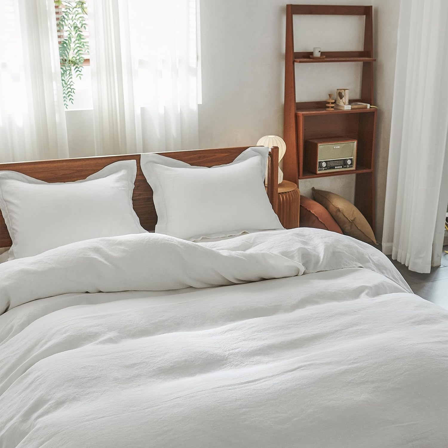 Simple&Opulence 100% Washed Linen Duvet Cover Set with Embroidered, 3 Pieces Soft Farmhouse Comforter Set with Button Closur…