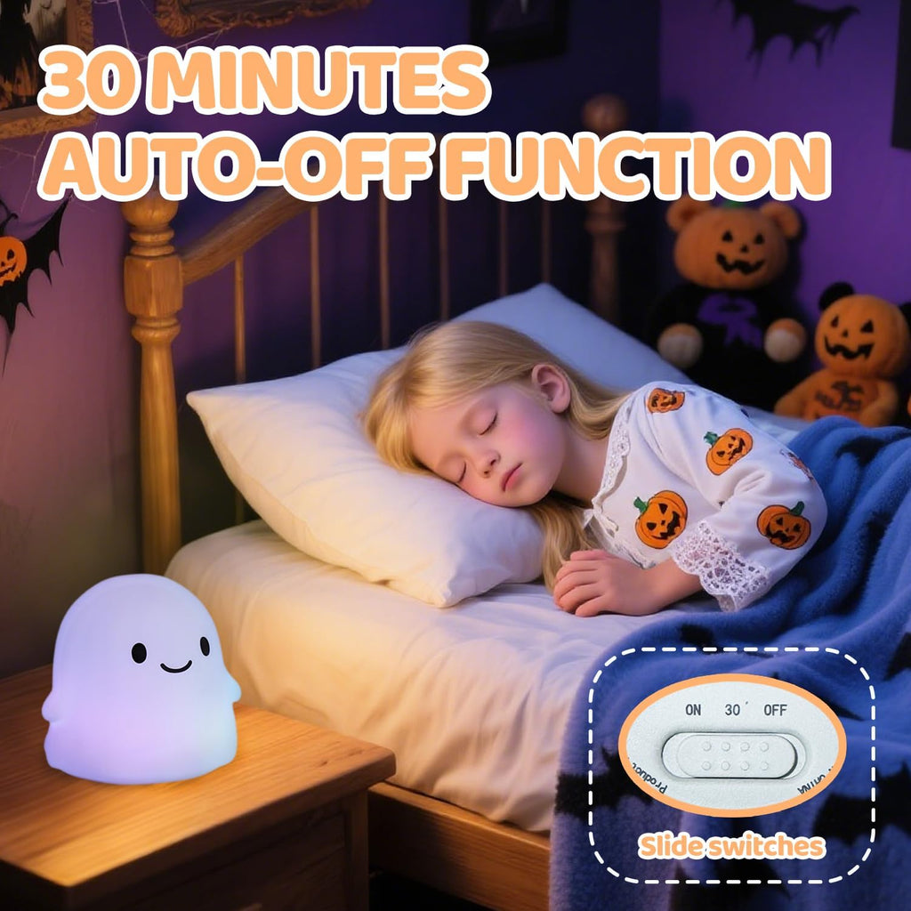 Rytinazzz Halloween Ghost Night Light, Color-Changing & 50-Hour Battery, Spooky-Cute Squishy Lamp for Kids, USB Rechargeable with Timer, Ha…
