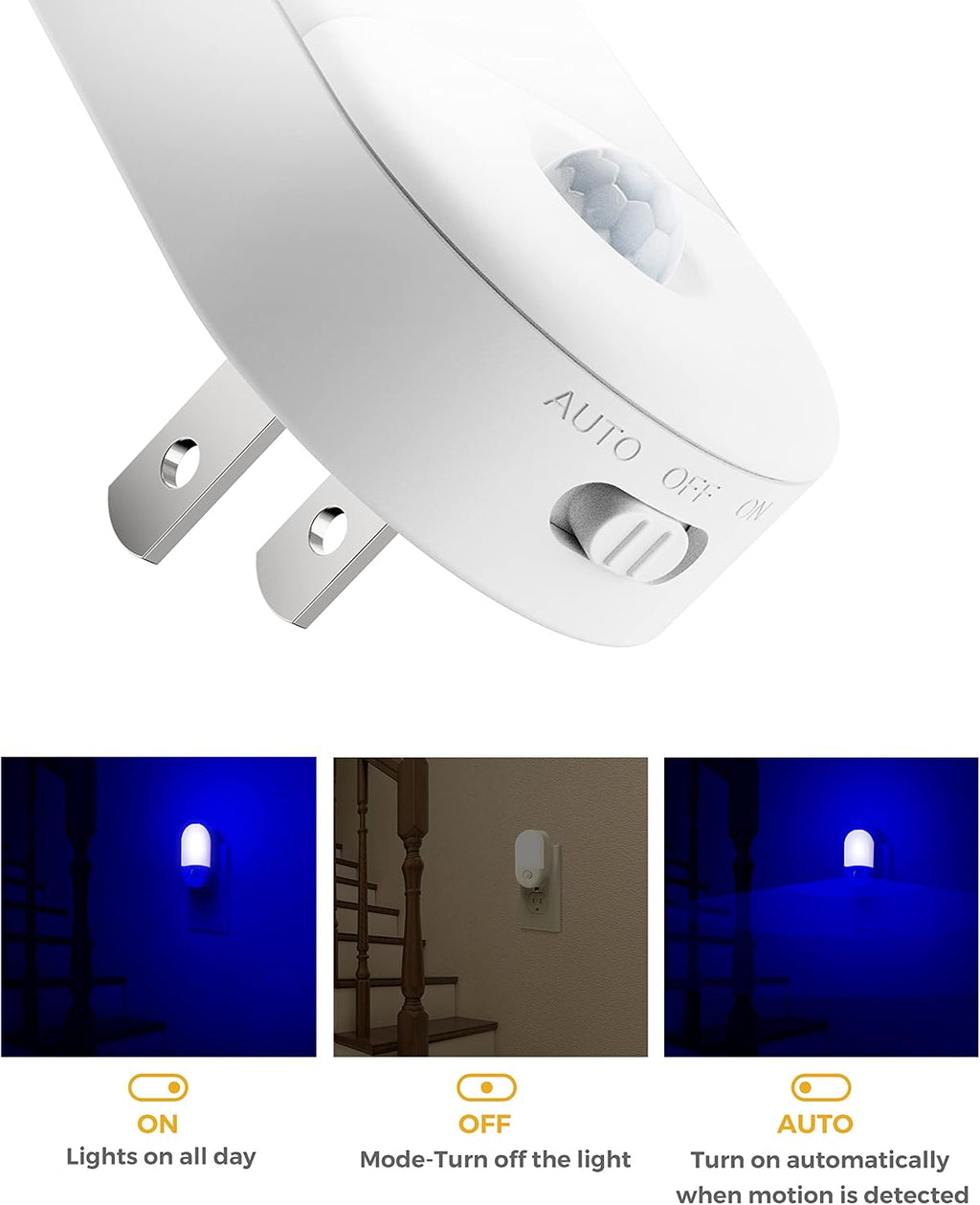 Blue Night Light Plug in, LOHAS Motion Sensor Blue LED Night Lights Plug Into Wall, Adjustable Brightness, 0.6W LED Night Lights for…