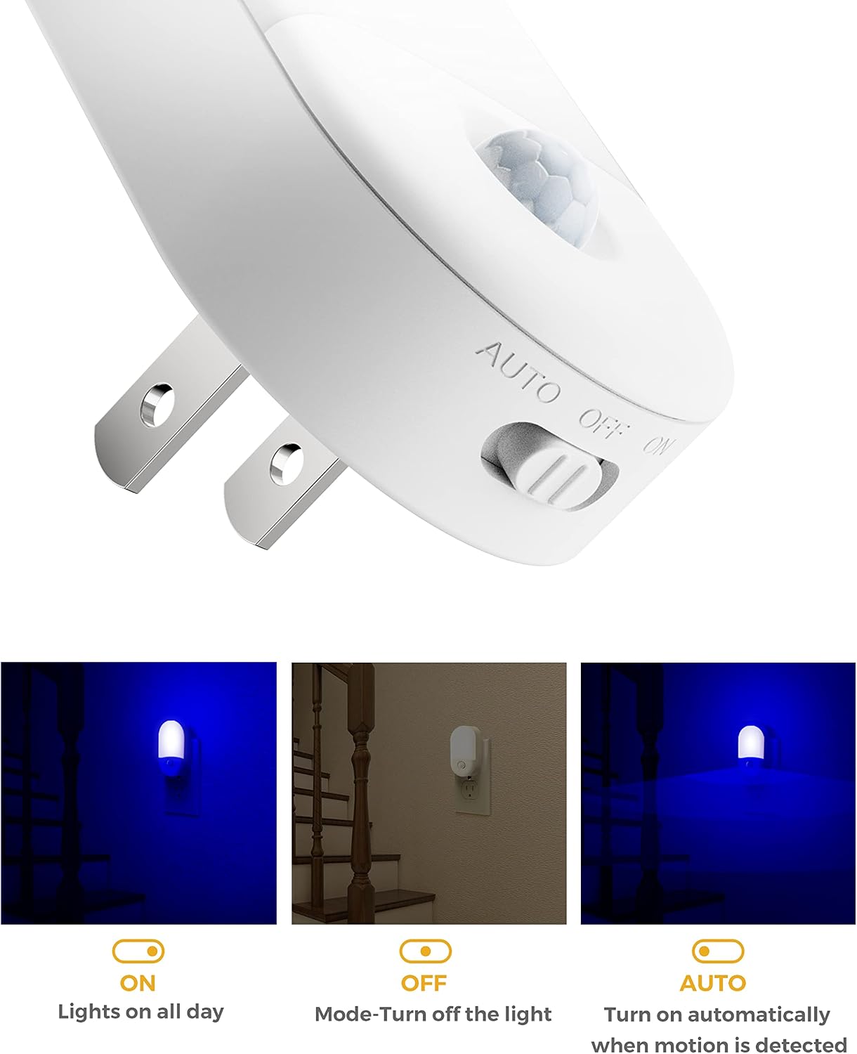 Blue Night Light Plug in, LOHAS Motion Sensor Blue LED Night Lights Plug Into Wall, Adjustable Brightness, 0.6W LED Night Lights for…