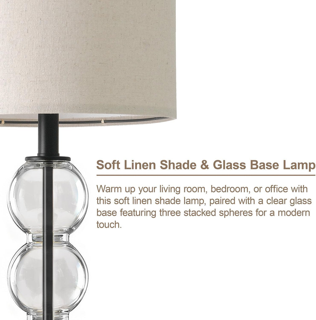 Oneach 25" Glass Table Lamps Set of 2, Black Modern Table Lamps with USB Ports for Living Room, Linen Shade Bedside Lamps for Bedroom, Nigh…
