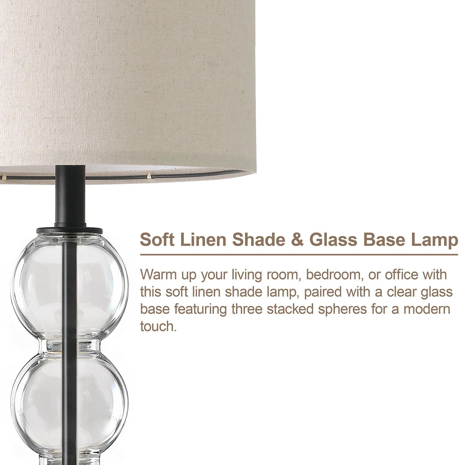 Oneach 25" Glass Table Lamps Set of 2, Black Modern Table Lamps with USB Ports for Living Room, Linen Shade Bedside Lamps for Bedroom, Nigh…