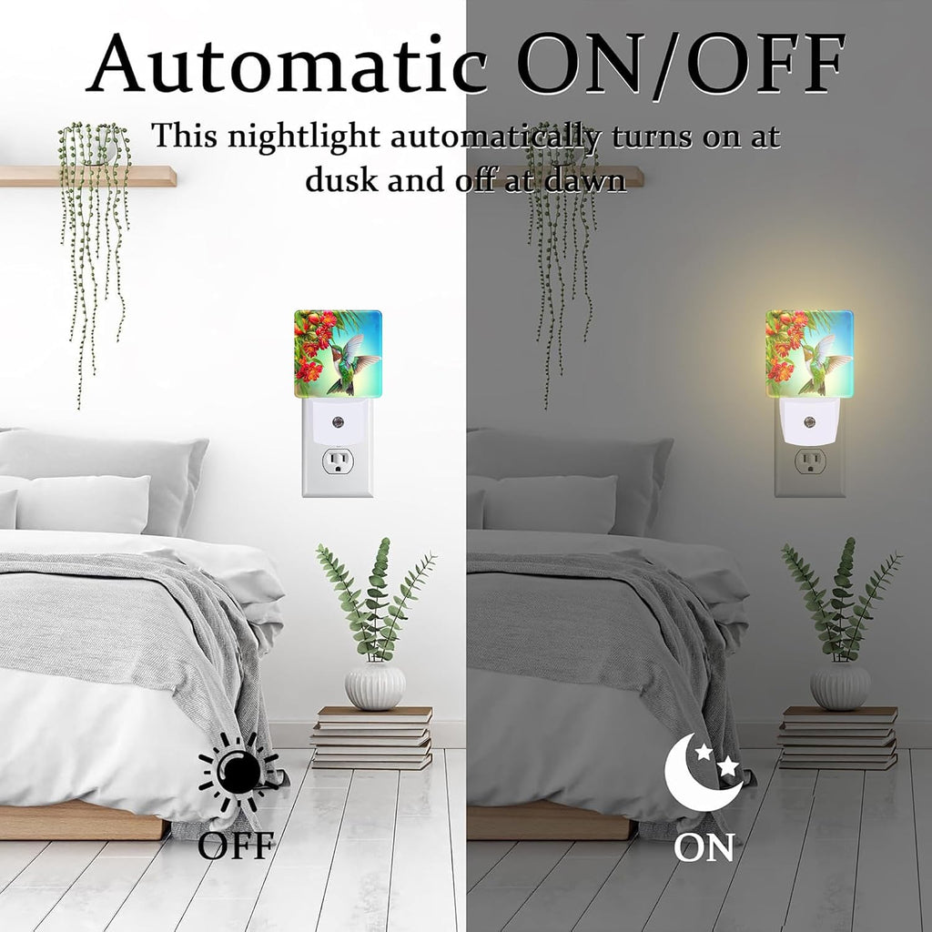 Hummingbird with Flowers Night Light for Kids, Red Tropical Floral Leaves Hummingbird Night Light Plug in with Dusk to Dawn Sensor,0.5w…