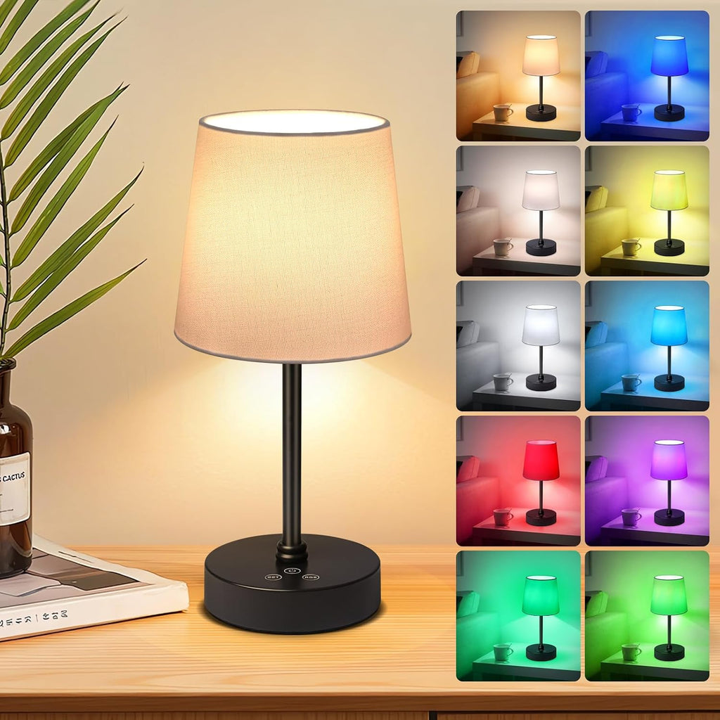 Wowag Cordless Table Lamp,5000mAh Rechargeable Battery Operated Desk Lamp,3Colors & 7 RGB Stepless Dimmable, Portable Small Touch Fabric…
