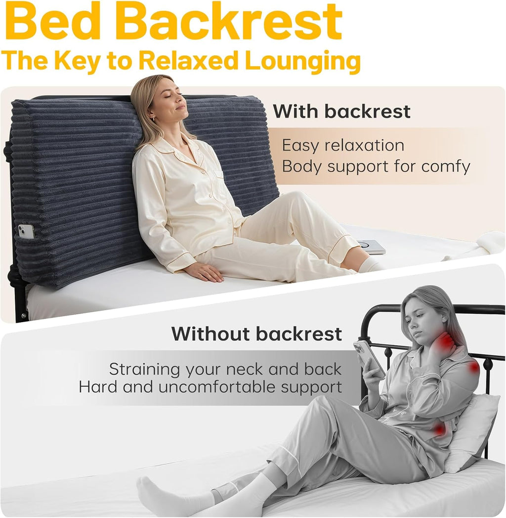 ENITYA Headboard Pillow Queen,60"x24"x8" Large Bed Wedge Backrest Cushion with Ergonomic Soft Foam Support and Removable Cover, Ideal for…