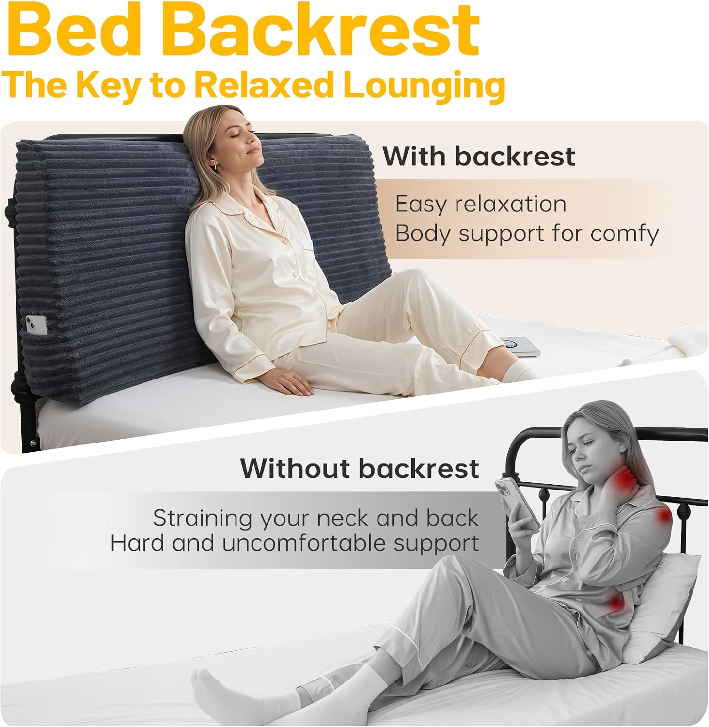 ENITYA Headboard Pillow Queen,60"x24"x8" Large Bed Wedge Backrest Cushion with Ergonomic Soft Foam Support and Removable Cover, Ideal for…