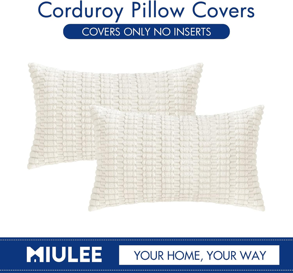 Miulee Pack of 2 Corduroy Decorative Lumbar Throw Pillow Covers 20x12 Inch Soft Boho Striped Pillow Covers Modern Farmhouse Home Decor for…