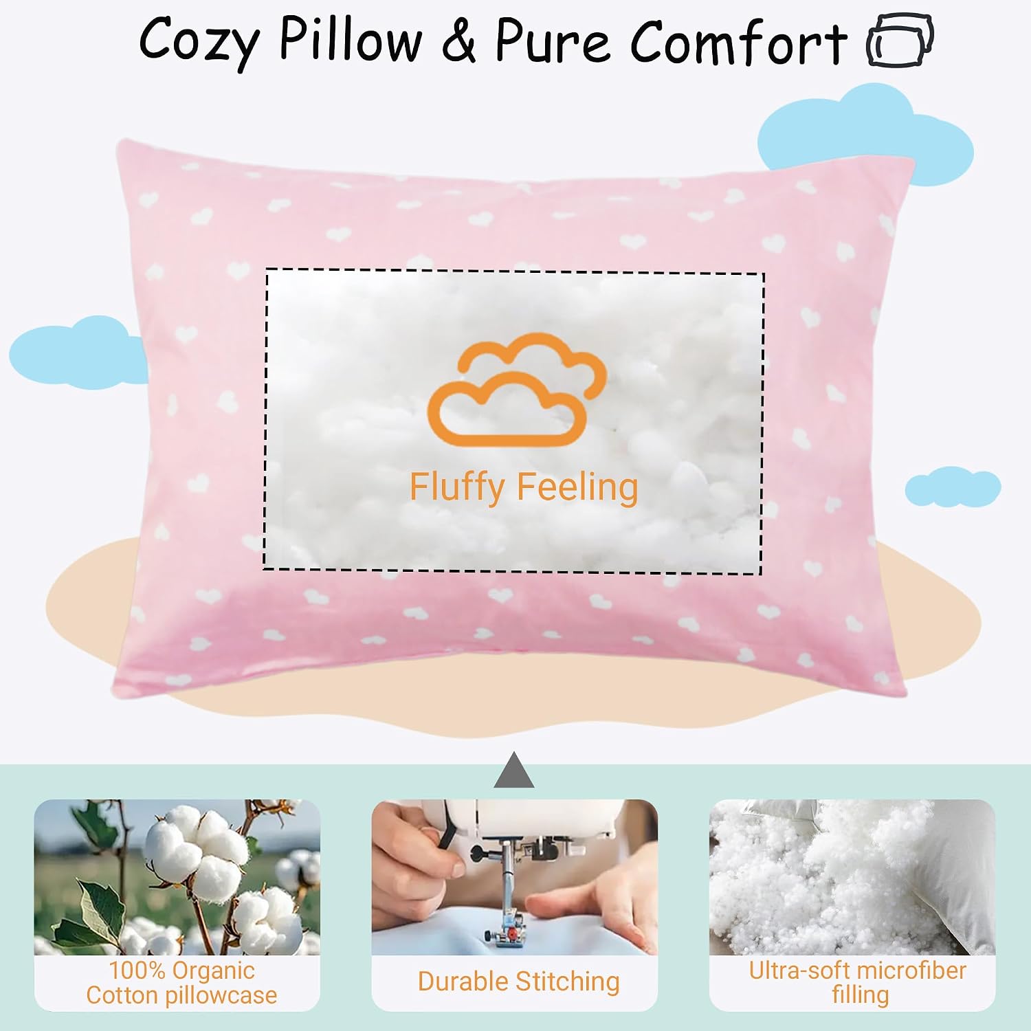 ZPECC-ABrandThatHasBeenFocusedOnBeddingFor20Years ZPECC Toddler Pillow with Pillowcase - 13x18 Organic Cotton Hypoallergenic Kids Pillow, B…