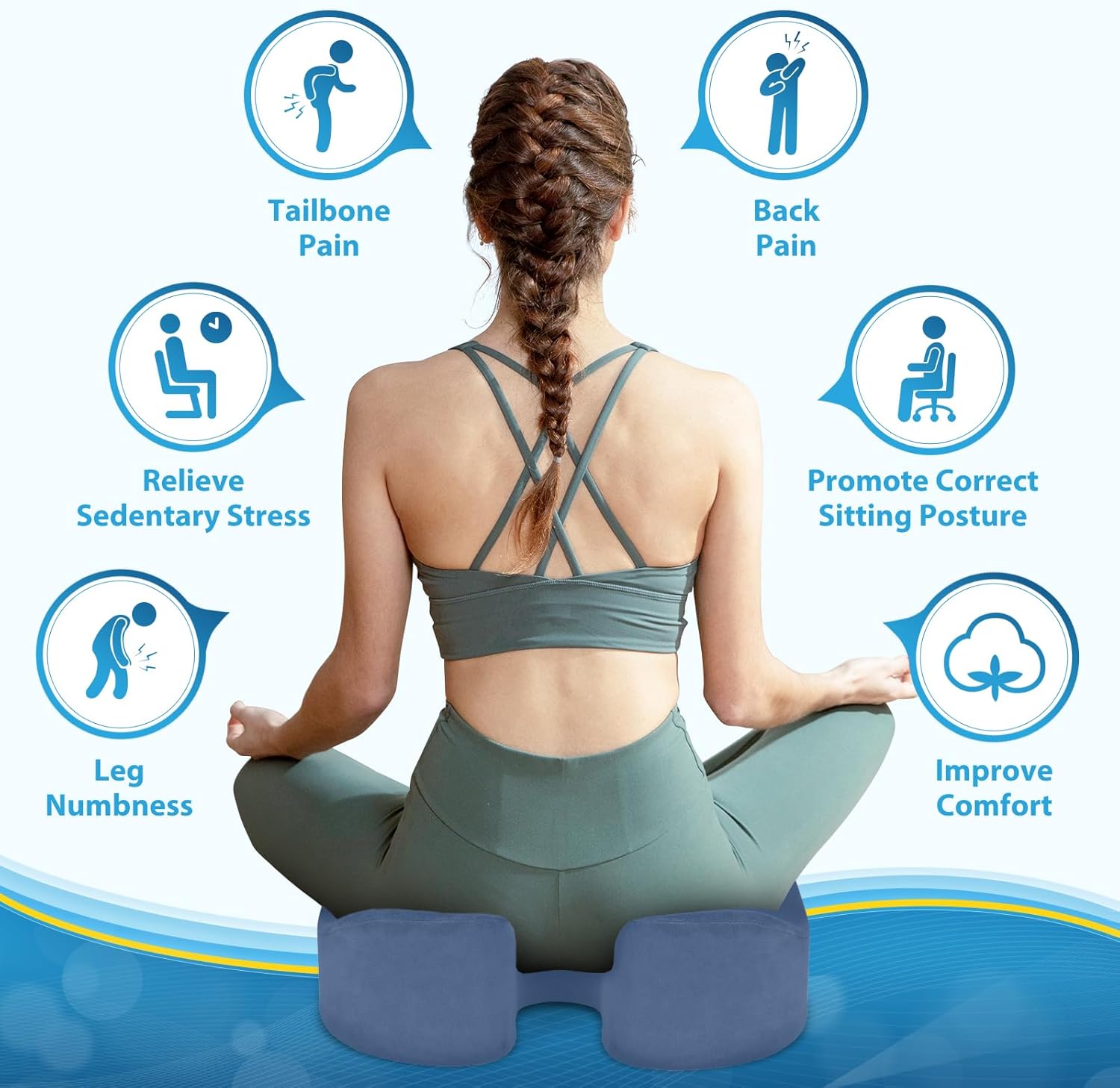 BlissTrends Seat Cushion,5.2in Thick Memory Foam Cushions for Office Chair, Car Seat, Airplane, Relieving Pressure Tailbone Sciatica Back P…