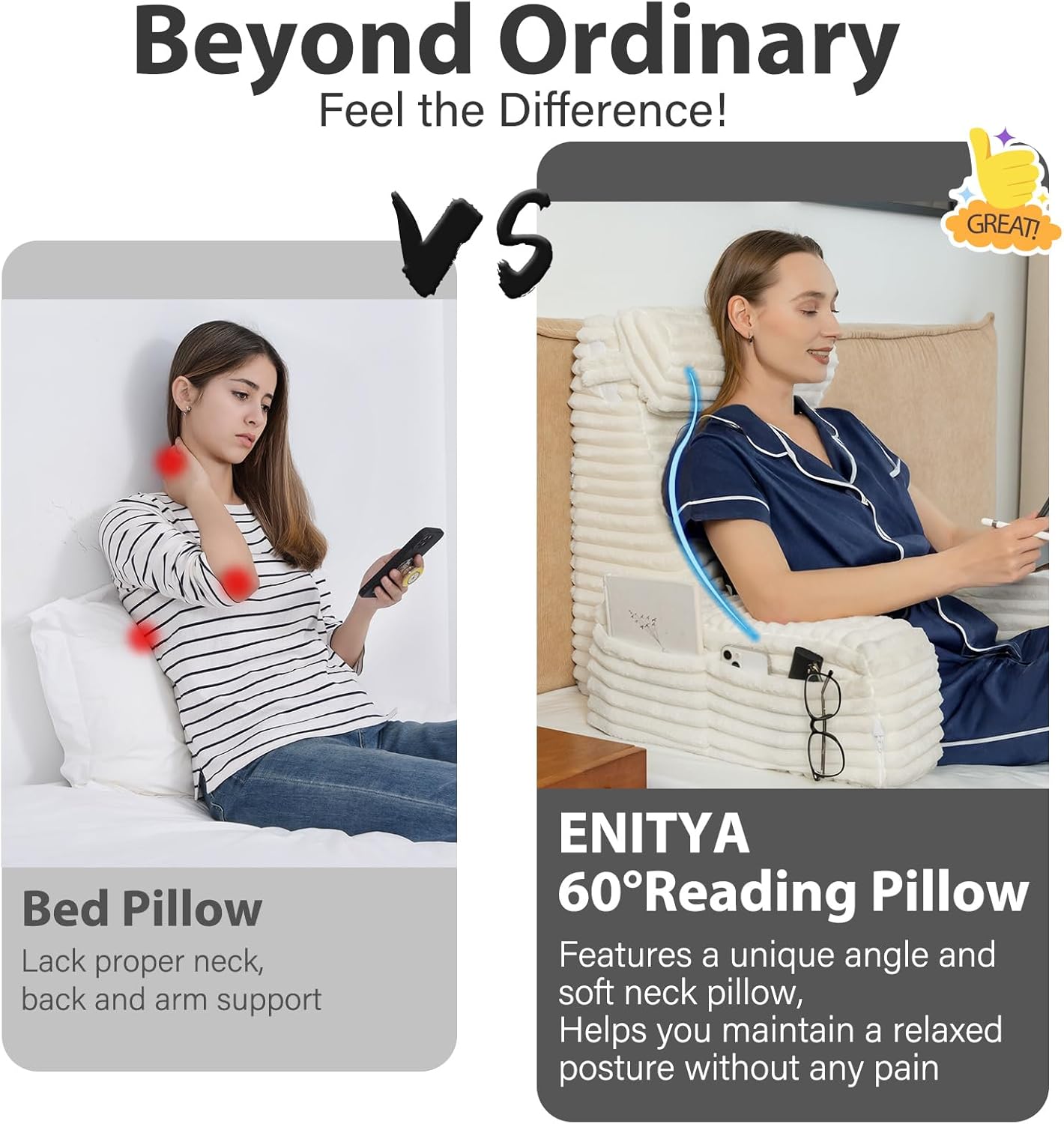 ENITYA Back Pillow for Bed Sitting up, Reading Pillow for Sitting in Bed Adult, Back Support Wedge for Reading/Resting/Post…