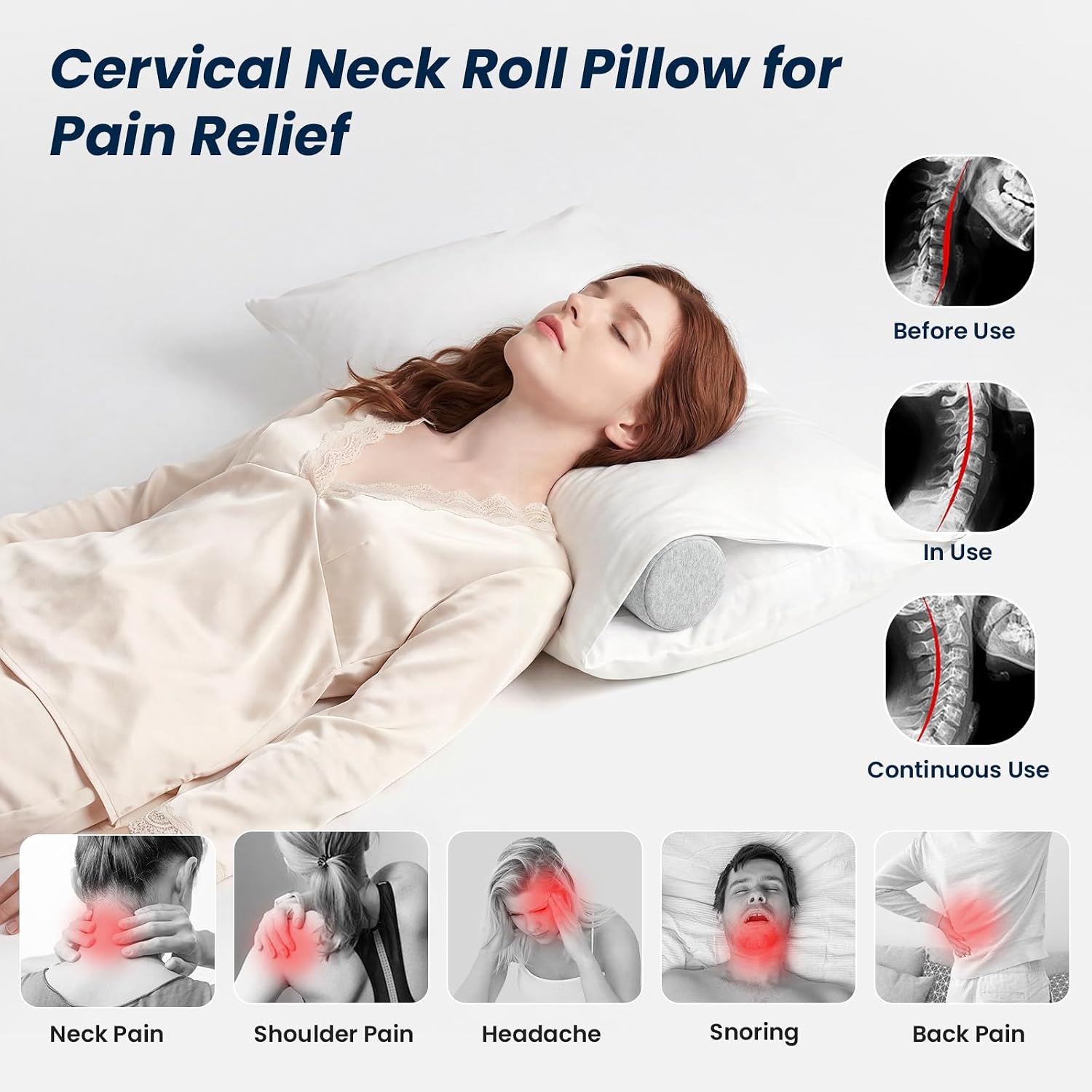 Forcanby Neck Roll Cervical Pillow for Neck - Memory Foam Neck Pillow for Bed | Round Neck Pillows for Sleeping (Grey, X-Small - 3.5" H) co…