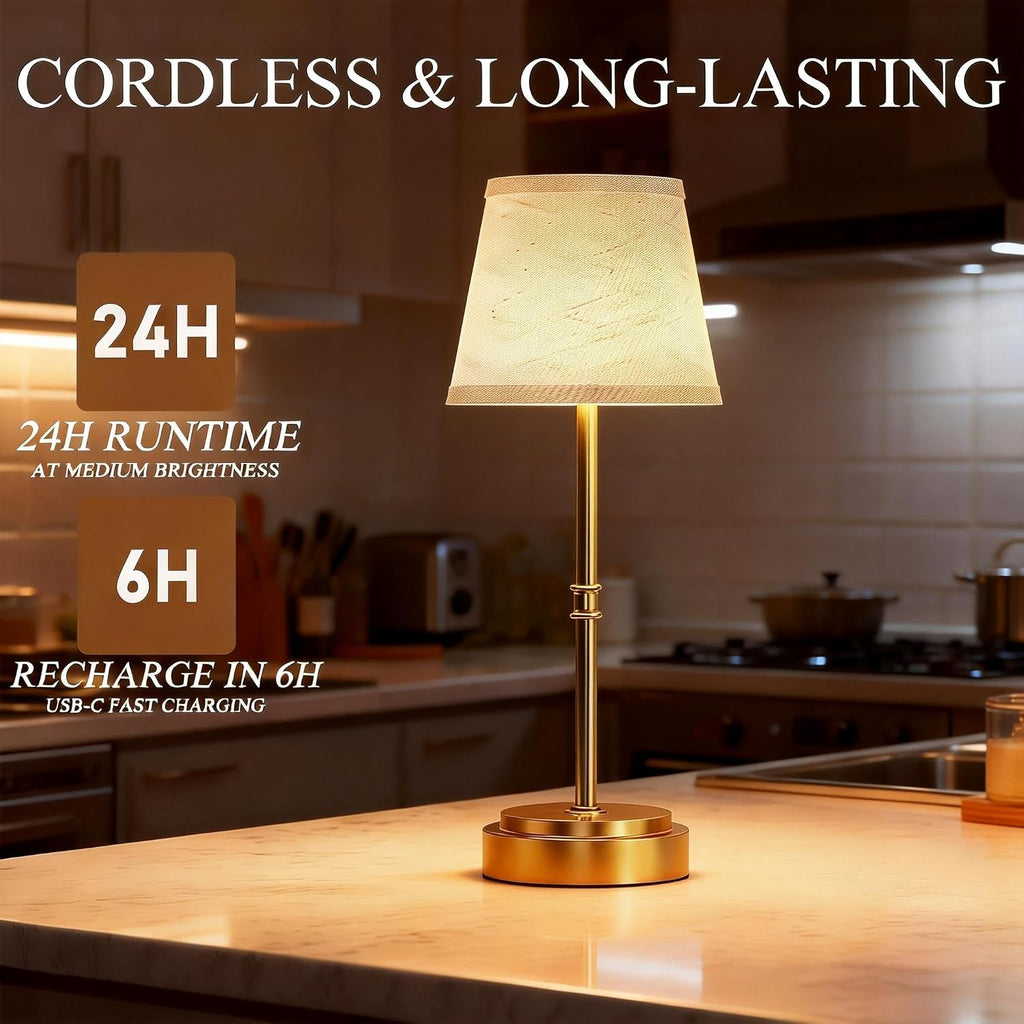 Rechargeable Cordless Table Lamp Gold - 1 Pack Brass 7500mAh Battery Operated Lamp, Small Antique Brass Aesthetic Desk Lamp for Kitchen…