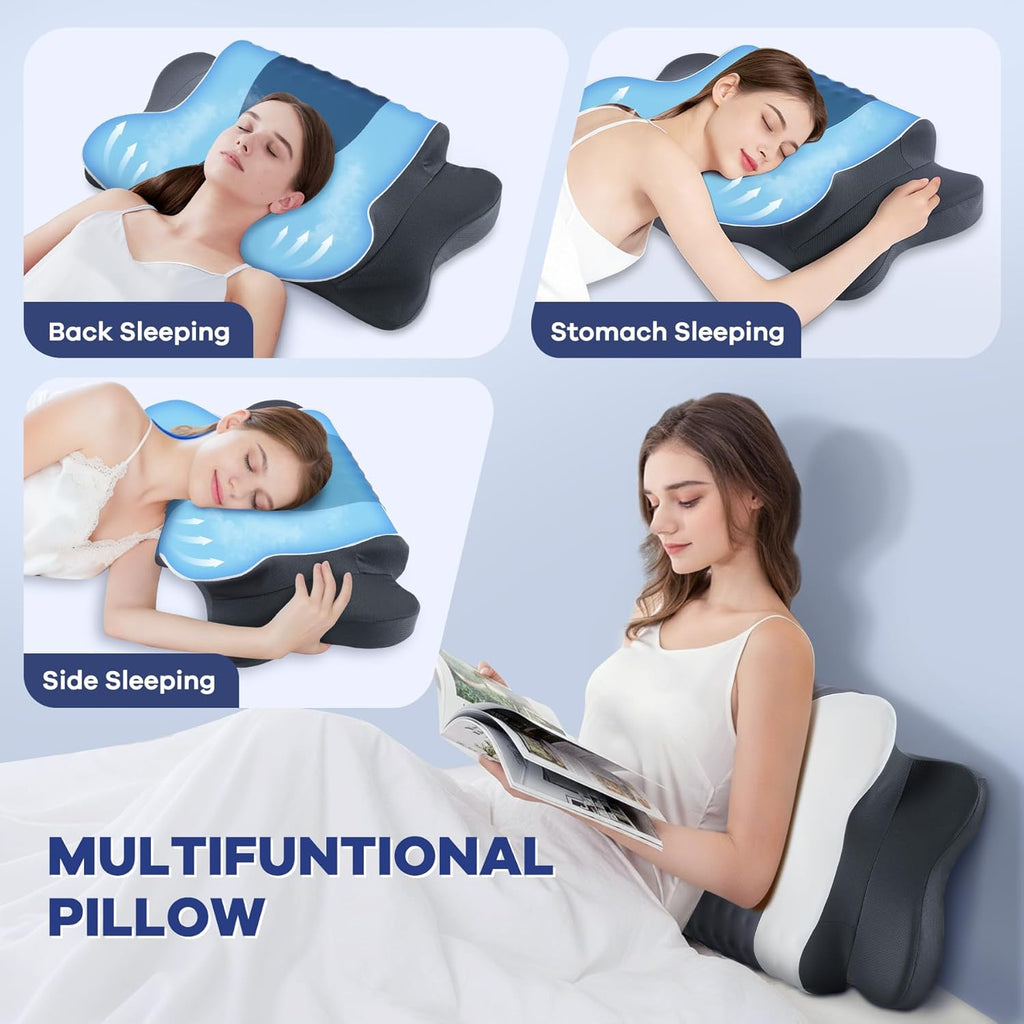 Donama Cervical Neck Pillow for, Cervical Pillow with Memory Foam Ergonomic Pillows with Dual Heights for Back, Stomach and Side Sleepers Ki…