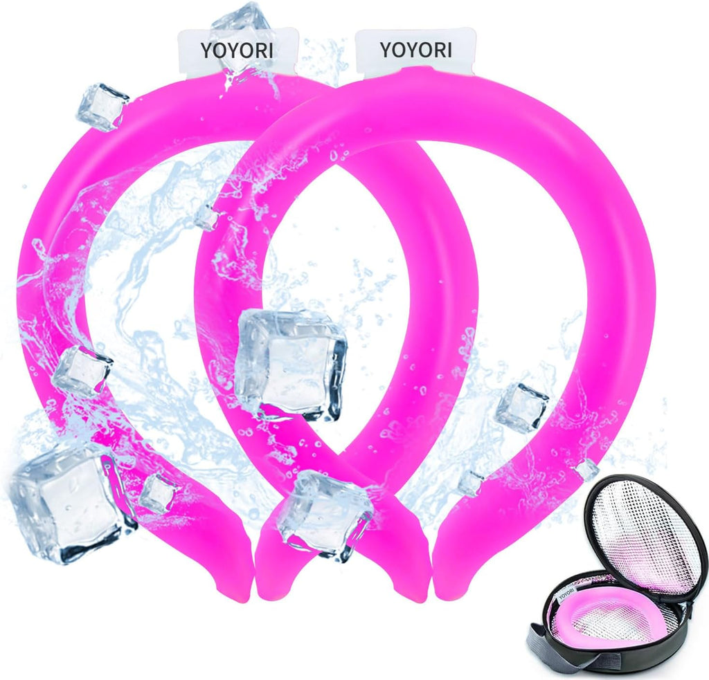 2PCS Neck Cooling Tube with Cold Insulated Bag, Reusable Ice Neck Cool Wearable Body Cooling Products for Summer Heat (Pink*2)