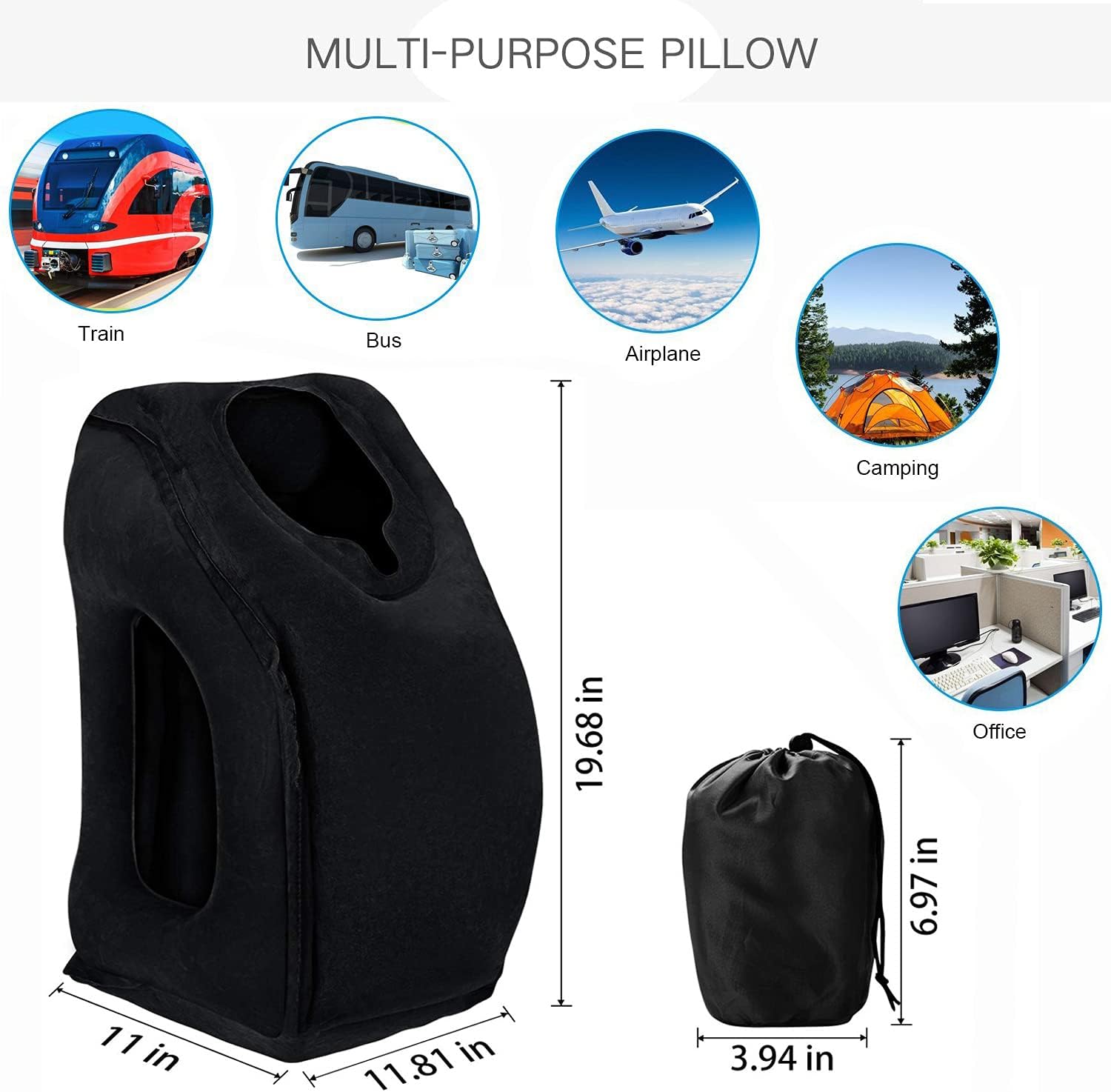 Inflatable Travel Pillow, Airplane Neck Pillow for Sleeping, Supports Head and Chin for Airplanes, Trains, Cars and Office Napping with 3D…