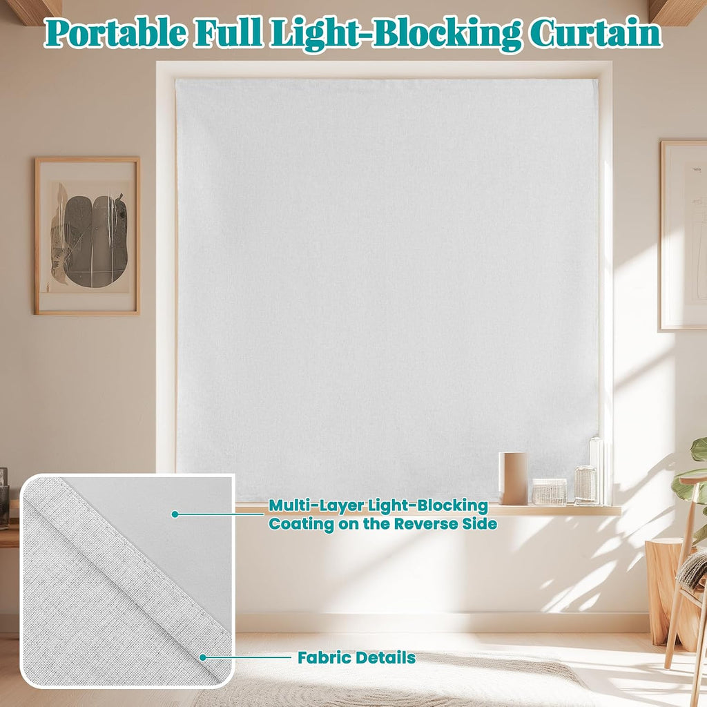 100% Blackout Self Adhesive Curtains, Black Out Shade for Window, Fabric Temporary Window Coverings Easy to Hang Curtains No Rod Needed…