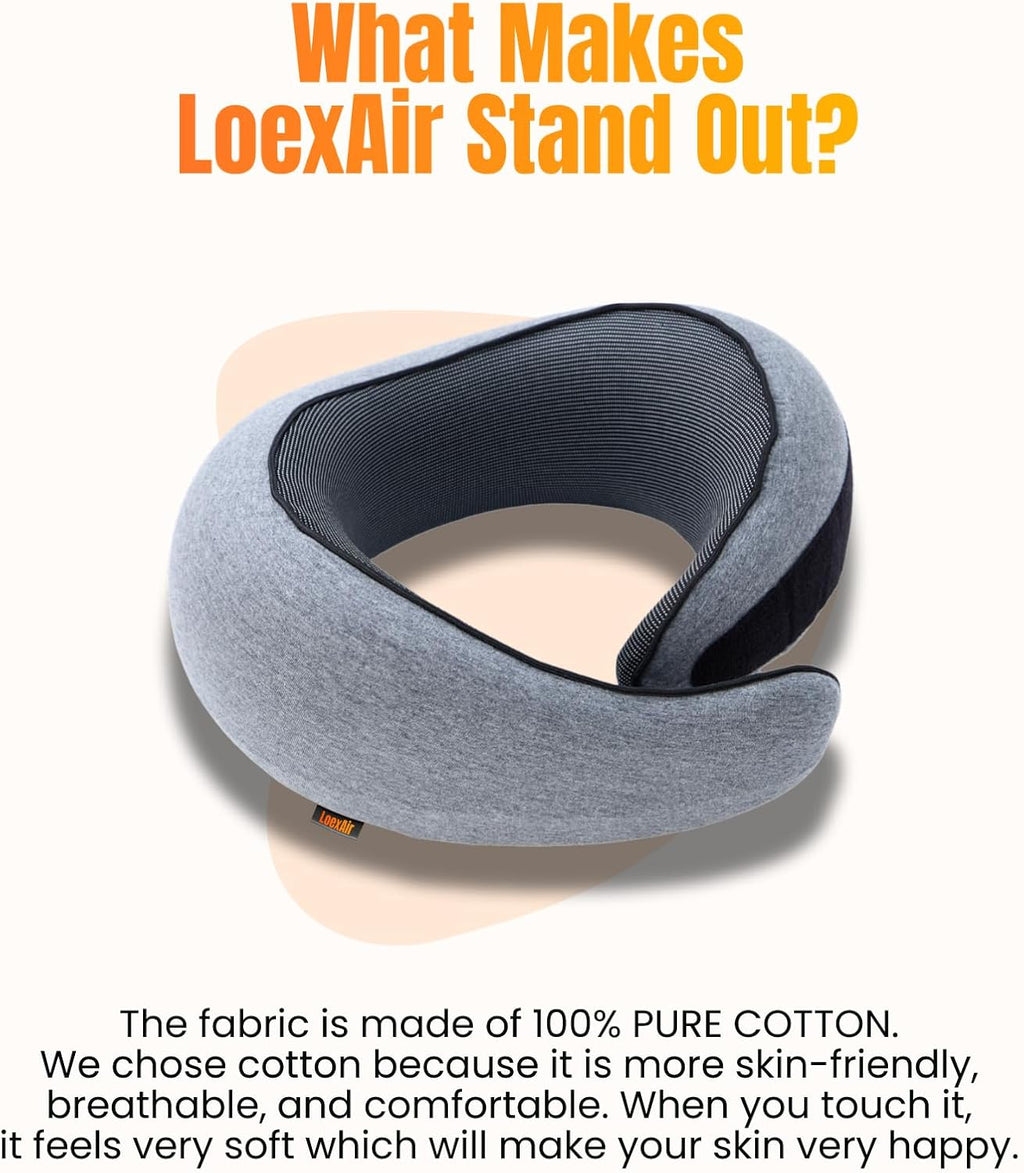 LOEXAIRTM Travel Pillow, Neck Pillow Travel for Airplane, Car - 100% Cotton Fabric & Memory Foam Plane Pillow, Lightweight & Easy-to-Carry…
