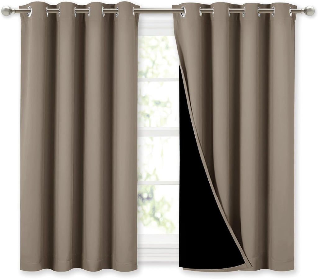 Nicetown 100% Blackout Curtains with Black Liners, Thermal Insulated Full Blackout 2-Layer Lined Curtains, Energy Efficiency Window Draperi…