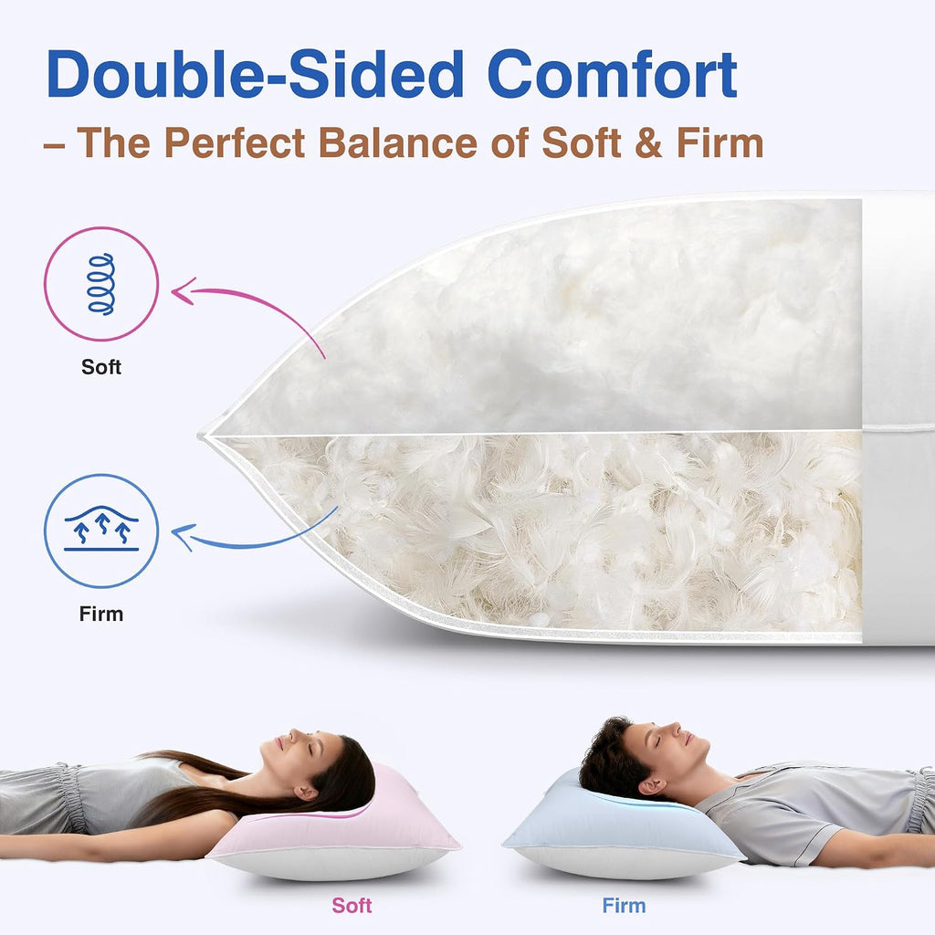 Goose Feather Pillow Queen Size Set of 2 - Soft and Firm Two Sides Optional, Down Hotel Bed Pillows for Sleeping, Fluffy Support Surround…