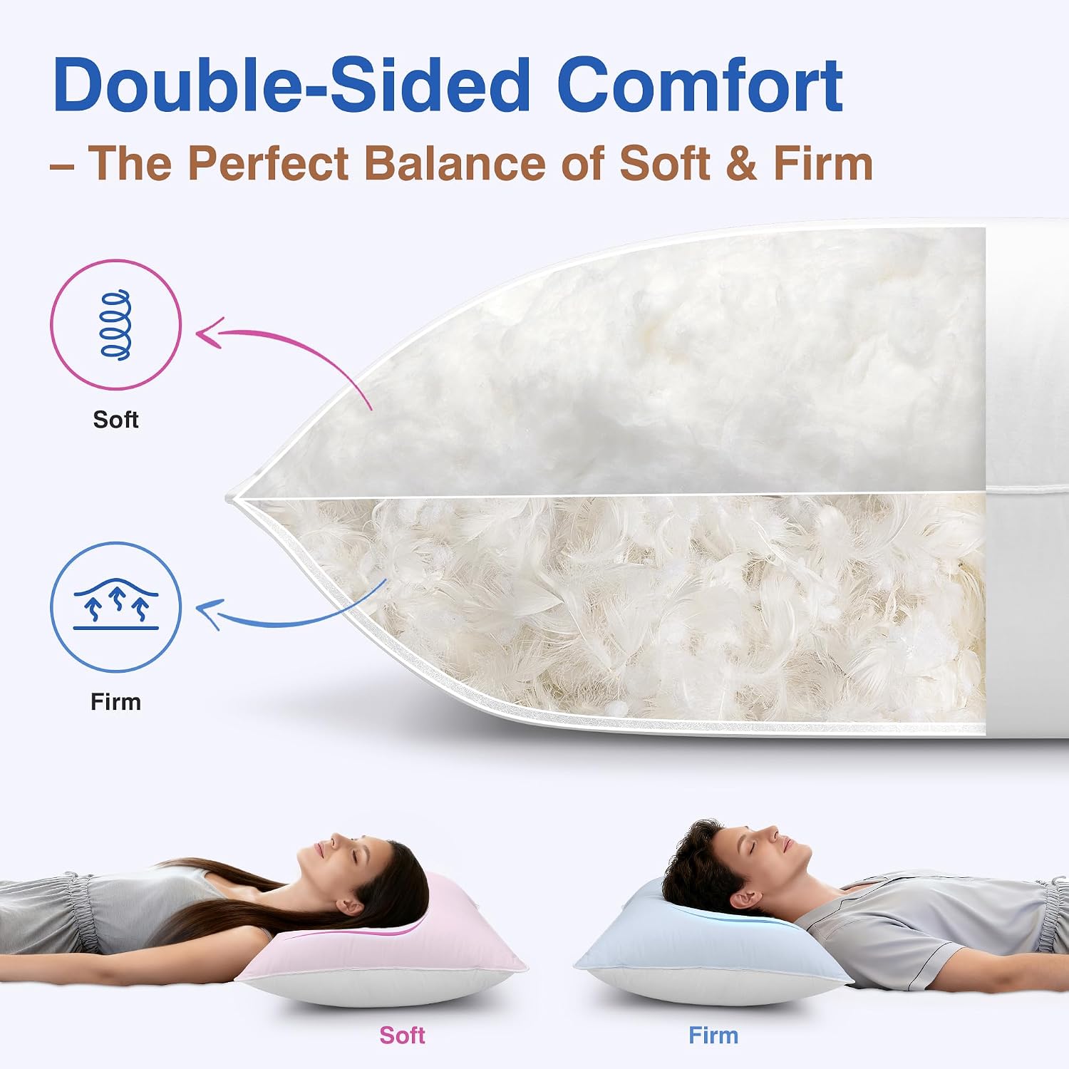 Goose Feather Pillow Queen Size Set of 2 - Soft and Firm Two Sides Optional, Down Hotel Bed Pillows for Sleeping, Fluffy Support Surround…