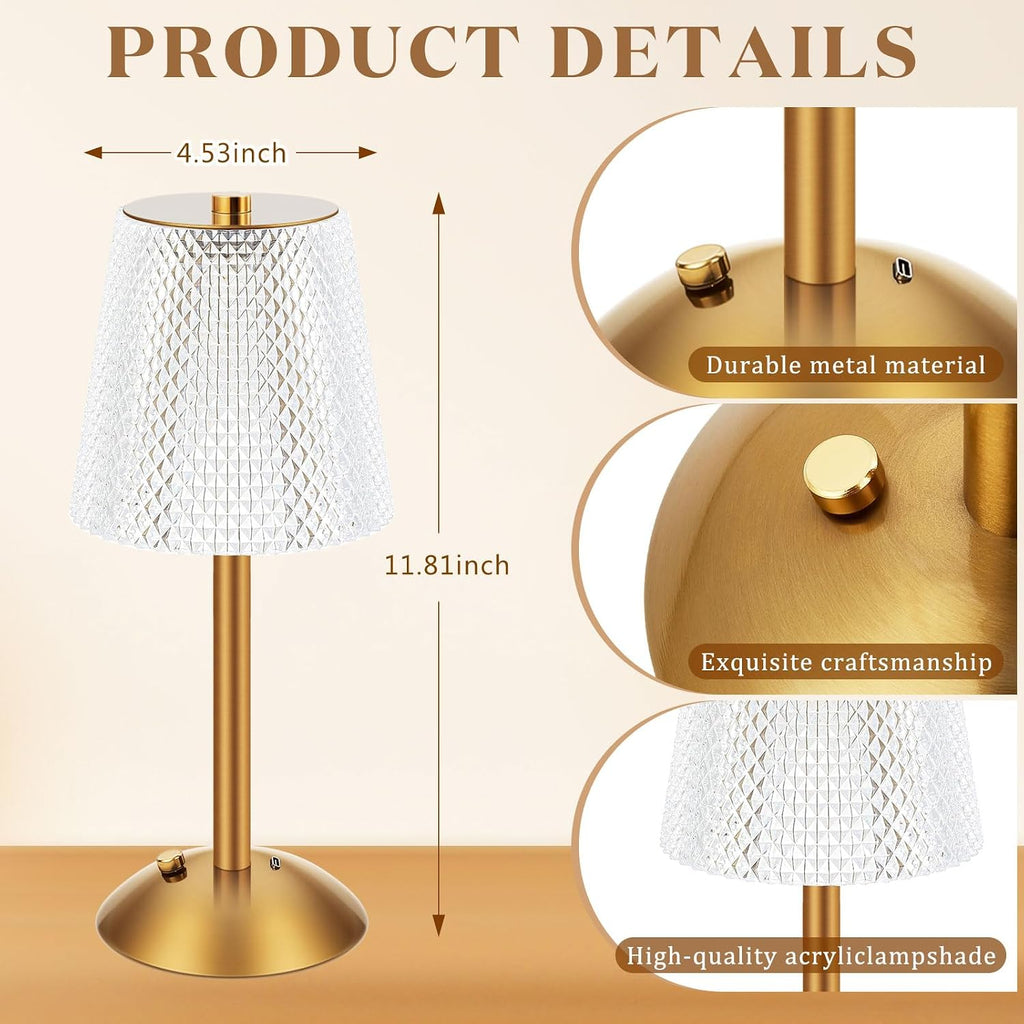 Liliful 2 Pcs Cordless Table Lamp Rechargeable Touch LED Small Gold Portable Battery Operated USB-c Desk Lamp 3 Color Dimmable for…