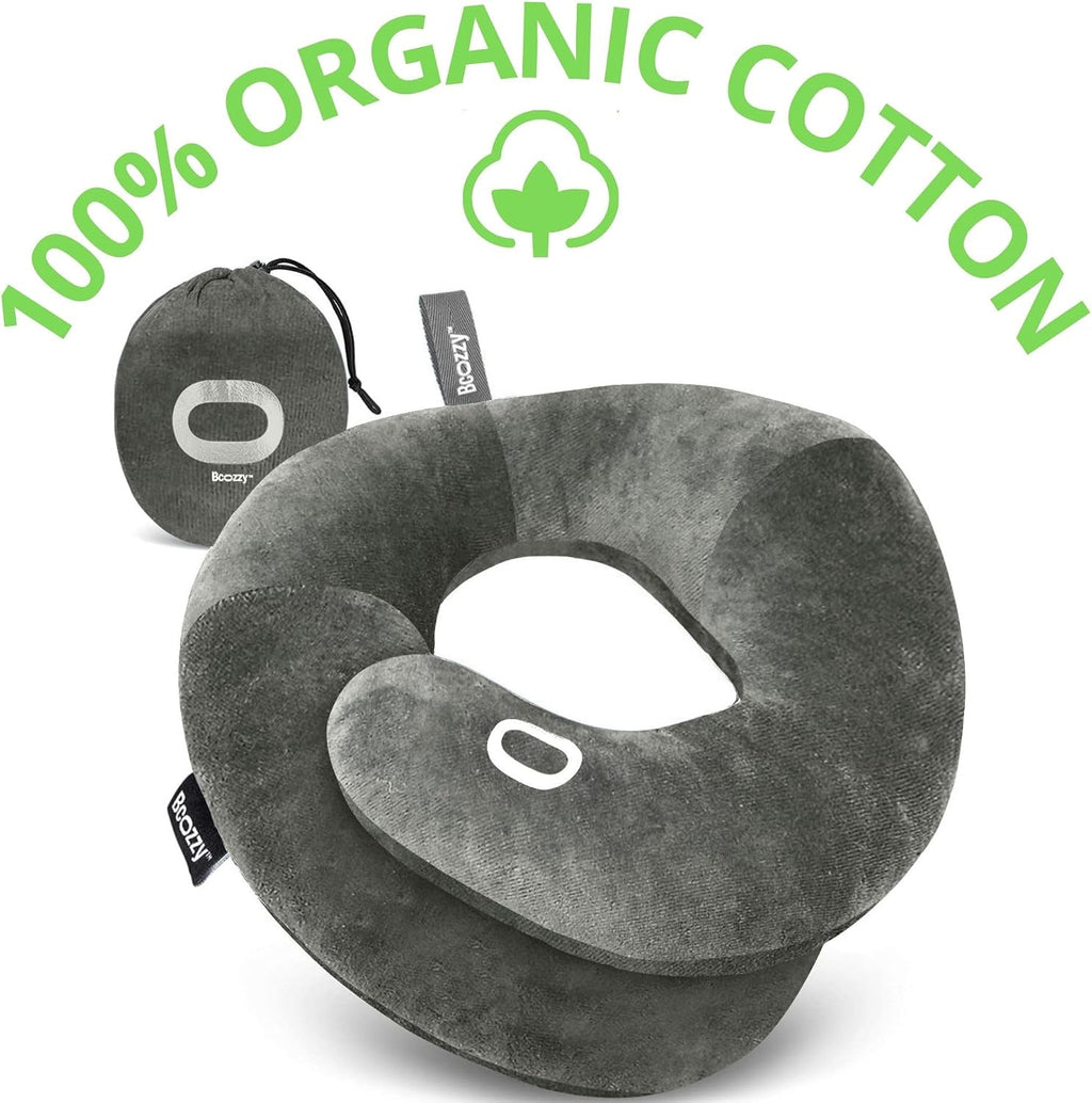 Bcozzy Organic Cotton Double Support Neck Pillow for Travel - 3 Ergonomic Positions for Head, Neck, and Chin Comfort - Ideal for Sleeping U…