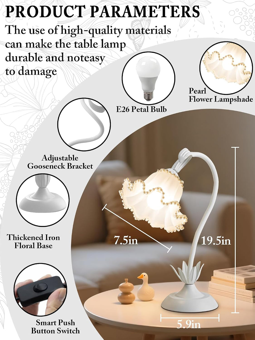 Aqdzcnf Flower Table Lamp, LED Reading Light Bedside Vintage Flower Night Light,3 Colors Modes Kawaii Bedside Lamps Decor, Living Room Bedroo…