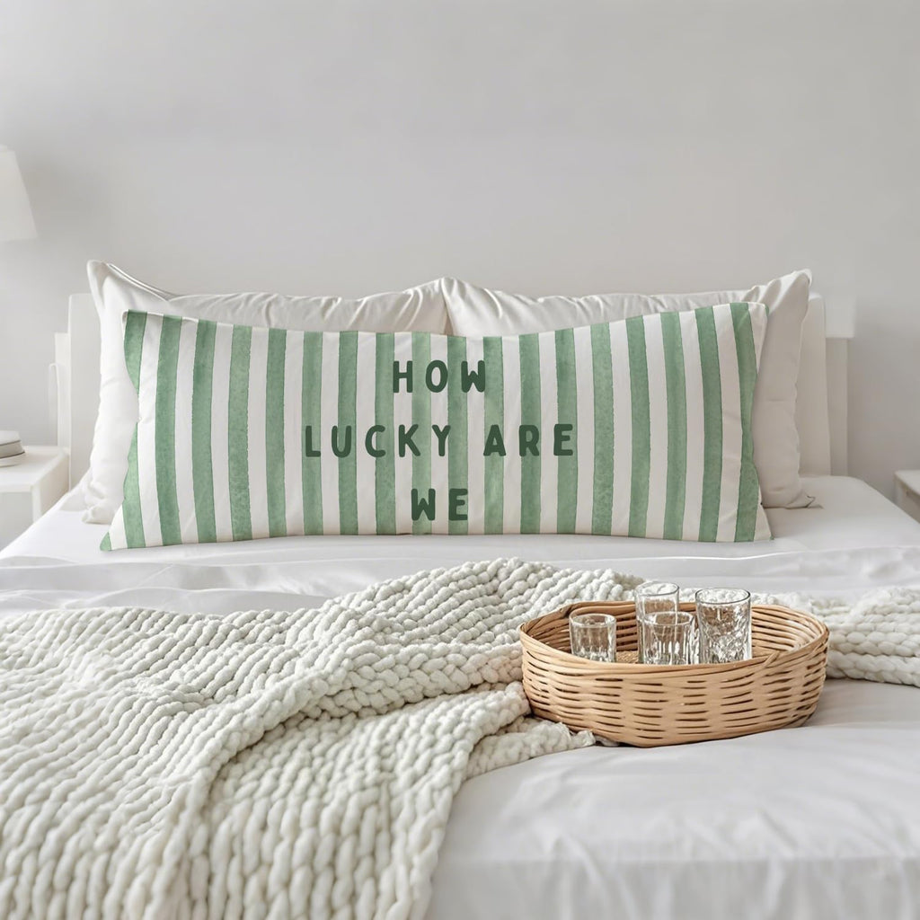 How Lucky are We Sage Green 20x54 Body Pillow Cover, Preppy Room Decor Aesthetic, Trendy Sage Green Stripes Minimalist Decorative Long…