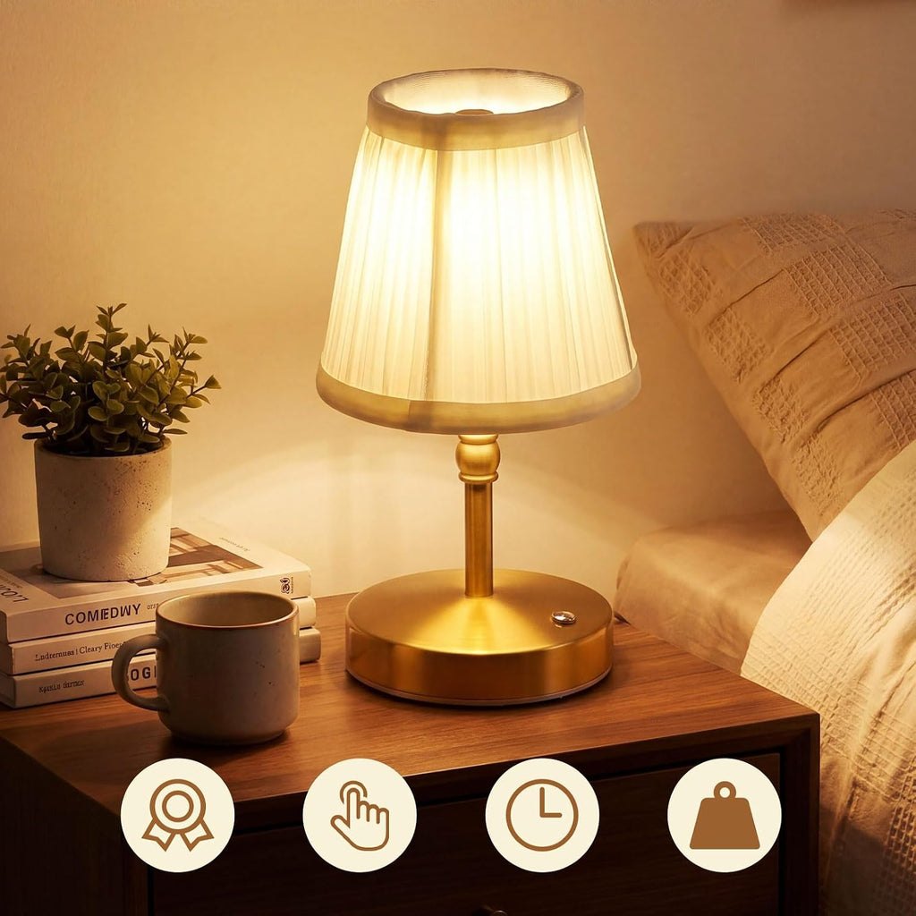 Liliful 2 Pcs Cordless Table Lamp Rechargeable Touch LED Small Gold Portable Battery Operated USB-c Desk Lamp 3 Color Dimmable for…