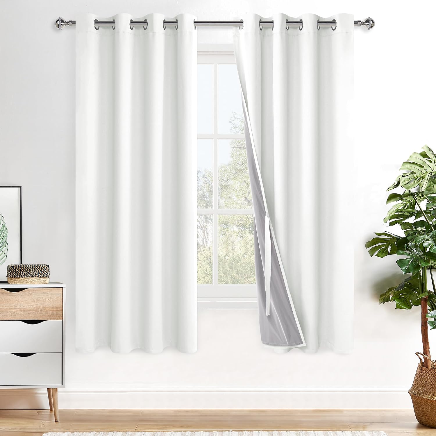 Xwzo 100% Blackout Window Curtains 63 Inches Long- Thermal Insulated Black Liner Grommet Window Treatment Sewn with Tiebacks for Bedroom/Li…