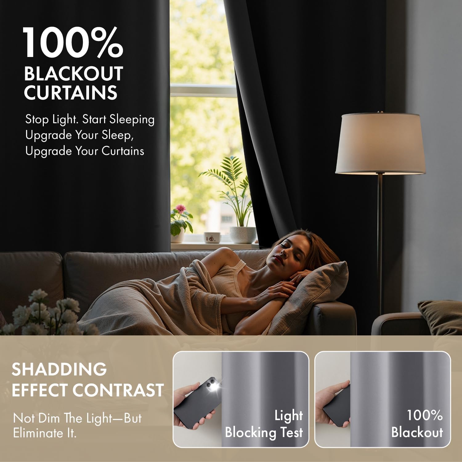 Miulee Light Grey 100% Blackout Curtains for Bedroom 72 Inch Long, 2 Thick Layers Thermal Insulated Black Out Window Curtains with Black Li…