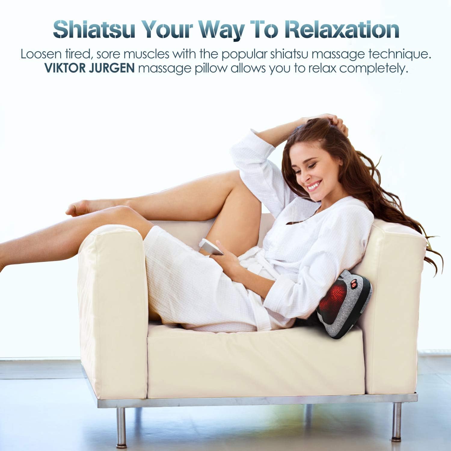 Viktorjurgen VIKTOR JURGEN Shiatsu Back Massager with Heat – Deep Tissue Massage for Neck, Shoulder, Leg, Upper & Lower Back, Electric Kne…