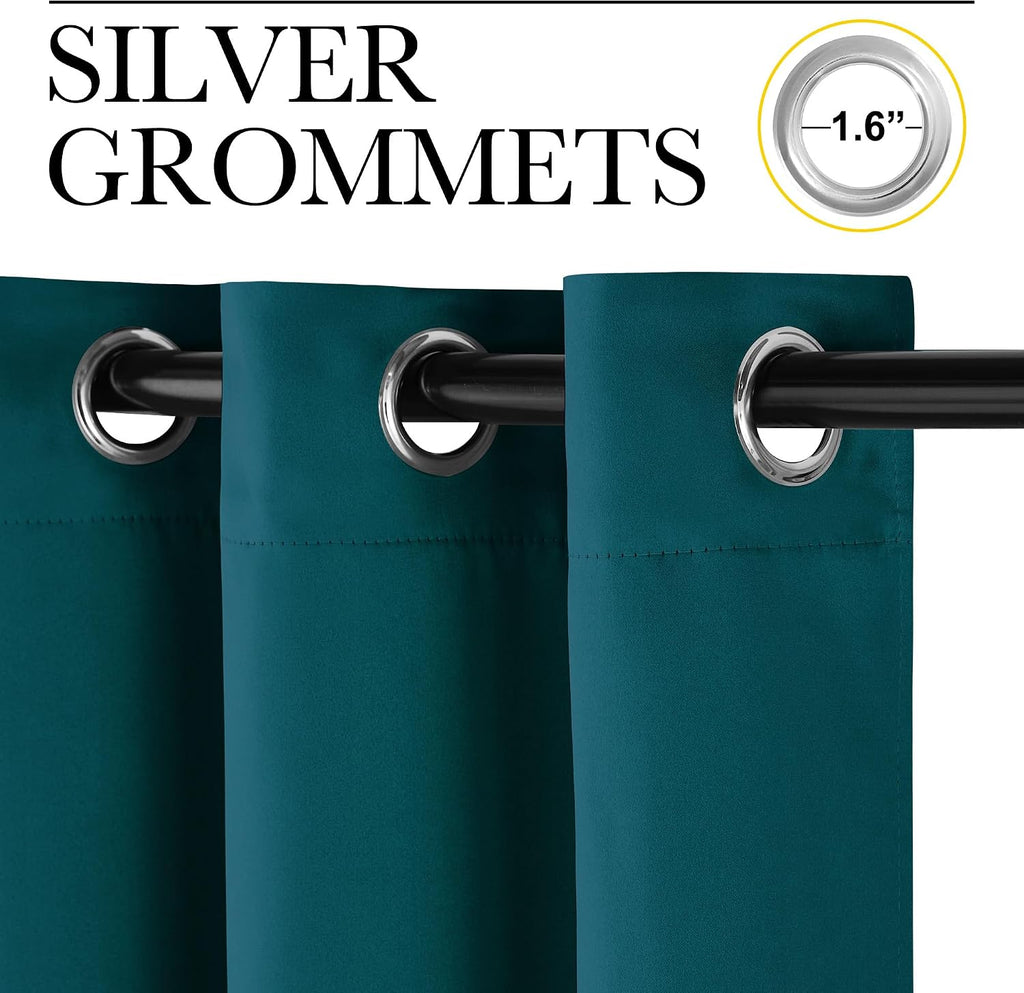 NICETOWN Teal Blackout Cafe Faux Silk Curtains for Small Windows, 42" Wide by 63" Long, 2 Panels, Grommet Thermal Insulated Blackout…