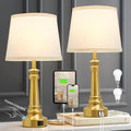 EJIAXIN Touch Lamps for Nightstand Set of 2 - Gold Table Lamp for Bedroom Dimmable Bedside Lamps with USB C+A Ports - Lamps for Night…