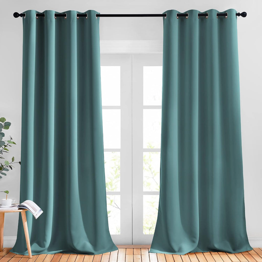 Nicetown Patio Glass Door Panels - (52 inches Wide x 108 inches Long, Sea Teal, 1 Pair) Blackout Curtains for Bedroom/Living Room, Privacy…
