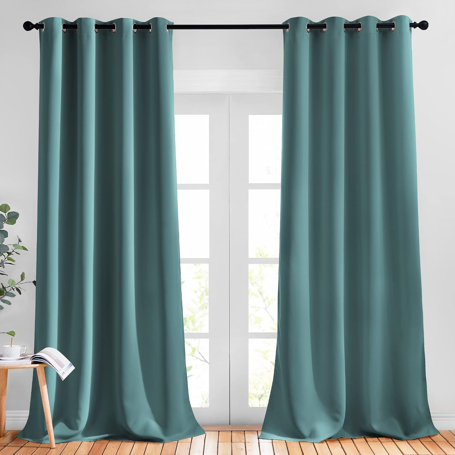Nicetown Patio Glass Door Panels - (52 inches Wide x 108 inches Long, Sea Teal, 1 Pair) Blackout Curtains for Bedroom/Living Room, Privacy…