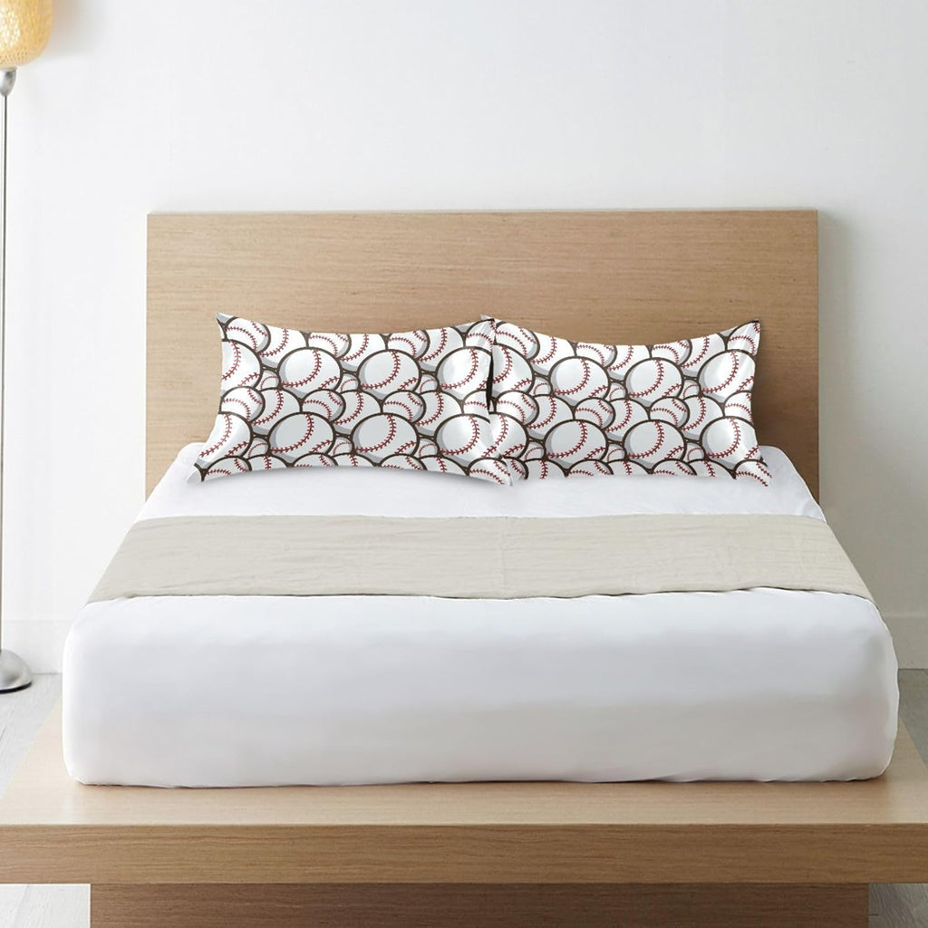 Ball Baseball White Print Pillow Covers Silk Pillowcase for Hair and Skin Soft Breathable Smooth Cooling Satin Pillowcase King Size…