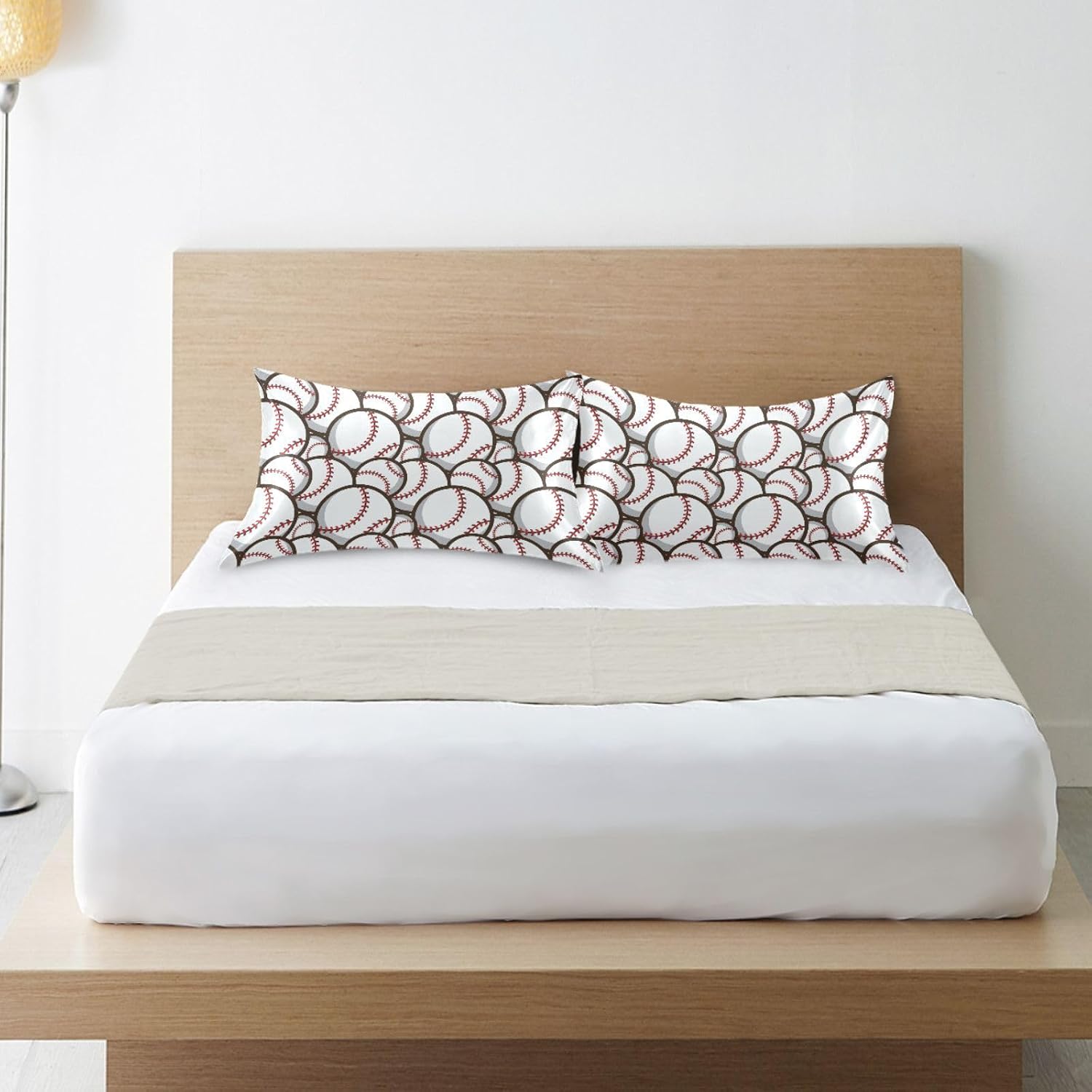 Ball Baseball White Print Pillow Covers Silk Pillowcase for Hair and Skin Soft Breathable Smooth Cooling Satin Pillowcase Queen Size…