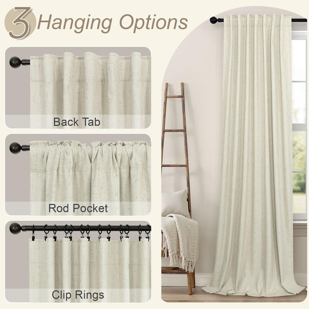 Pitalk Cream Beige Blackout Curtains 90 Inches Long Thick Linen Patio Curtains for Sliding Glass Doors Cute Black Out Curtain for Nursery B…