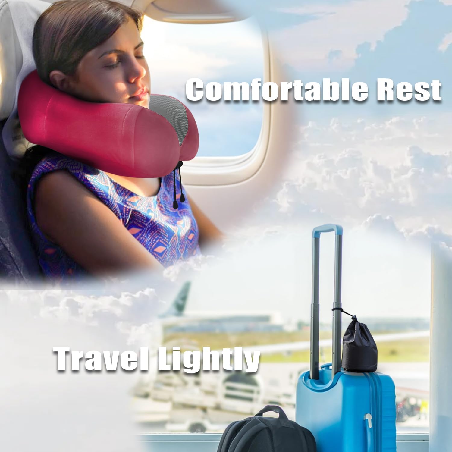 Elvodosia Travel Pillow, Memory Foam Neck Pillow for Traveling, U Shape Neck Pillow Airplane Portable Flight Pillow Travel Kit with…