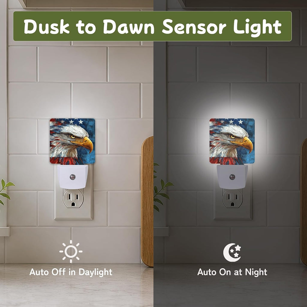 Night Light, Patriotic Bald Eagle Night Lights Plug into Wall Decor for Bedroom Bathroom Hallway Kitchen, Dusk to Dawn Sensor Gift for…