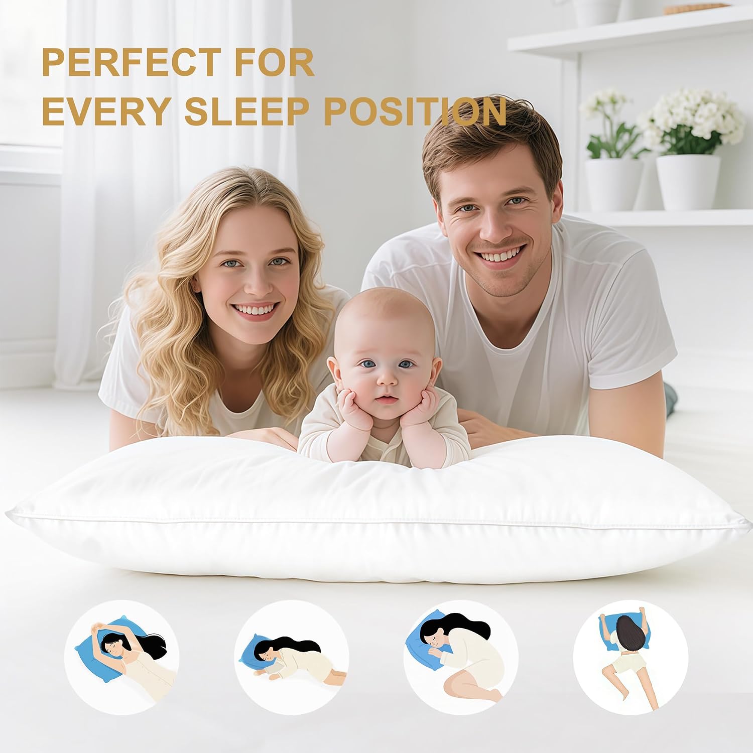 Goose Down Pillows Queen Size Set of 2 with 750 Fill Power, Hotel Quality Bed Pillows for Sleeping - Medium Firm Feather Pillows Ideal…