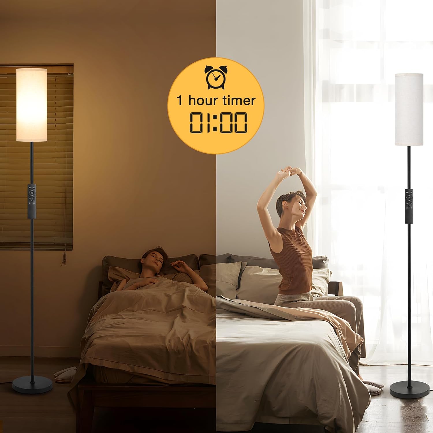 Ambimall 64'' Floor Lamps for Living Room with Remote Control and Stepless Dimmable Colors Temperature & Brightness, 9W Bulb…