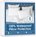 4 Pack Pillow Protectors with Zipper Queen Size Breathable & Noiseless Pillow Protector 100% Waterproof Pillow Cases 20''×30'' White…